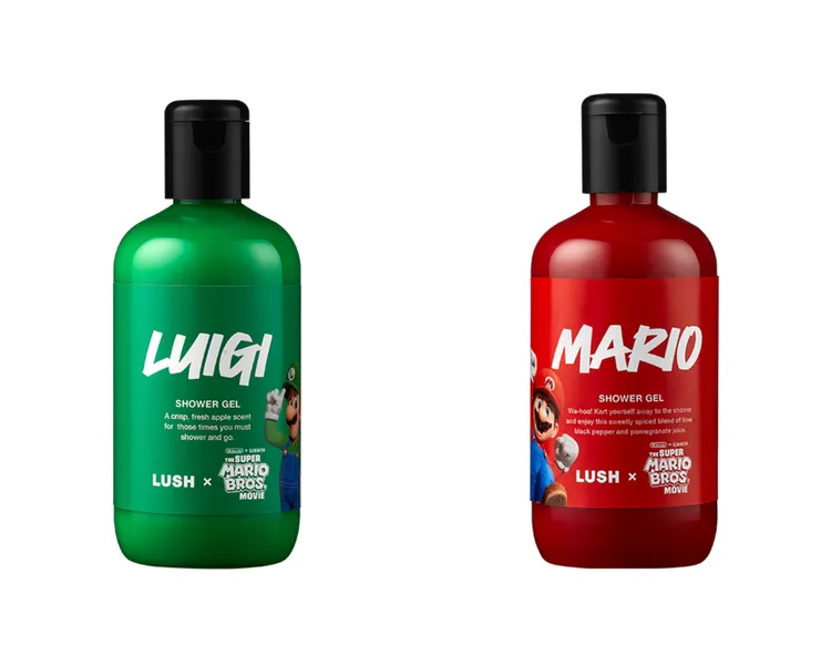 瑪利歐沐浴露（右）、路易吉沐浴露（左），各110g／500元、280g／900元、560g／1450元。品牌提供