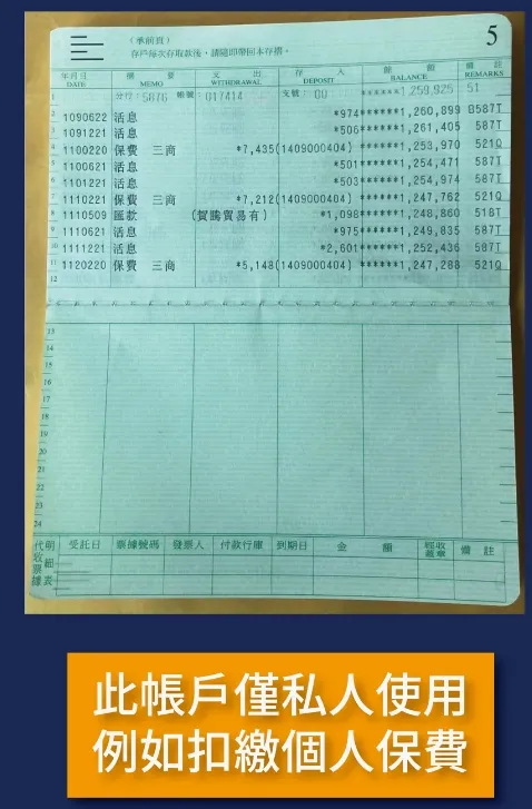 林進福說這帳戶也僅來繳保費。林進福提供