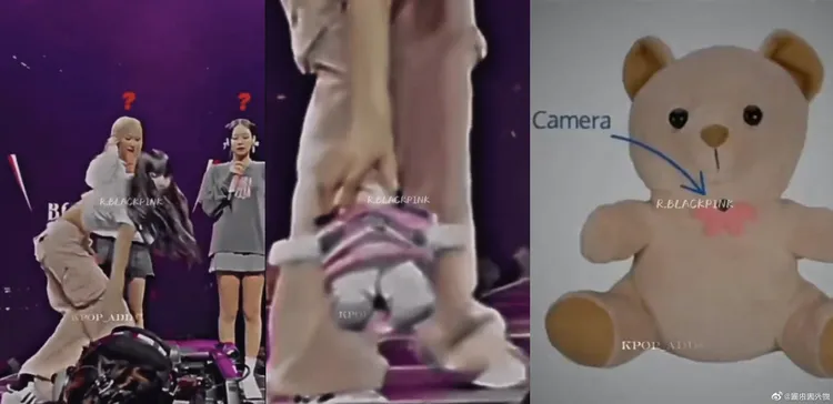 Lisa撿起粉絲扔上舞台的小熊，往台下丟回去。翻攝圈內大人物微博