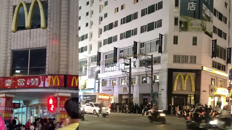 左圖為南投草屯麥當勞；右為台中逢甲麥當勞，昨（29日）都在晚間8時熄燈。翻攝臉書
