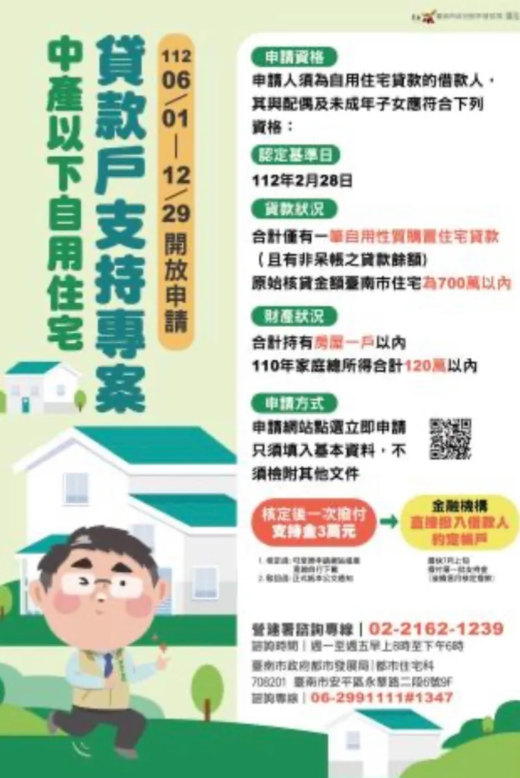 台南市政府推出圖卡方便民眾看懂申請資格與方式。市府提供