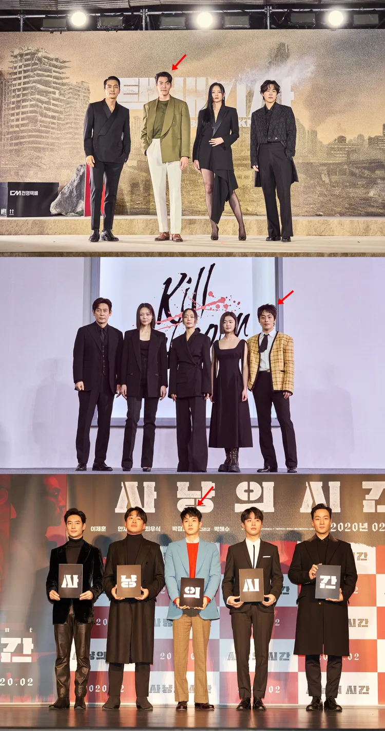 「Netflix dress code世界觀」從《狩獵的時間》崔宇植（下圖中）開始，到《格殺福順》具教煥、《末日騎士》金宇彬（上圖左二）都獨自穿不同色系的服裝。Netflix提供、翻攝All That Cinema