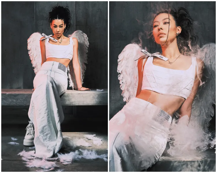 蔡詩芸身著FENDI by Marc Jacobs聯名系列服飾，拍攝《MilkX》封面。《MilkX》提供