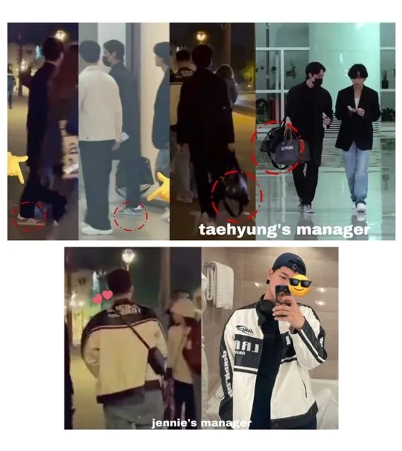 V和Jennie的經紀人緊跟在2人後方。翻攝推特