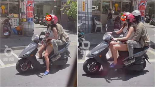 街头情欲版「挖呀挖」!女骑士瞇眼楞神耐人寻味 男伴双手游移引惹注目