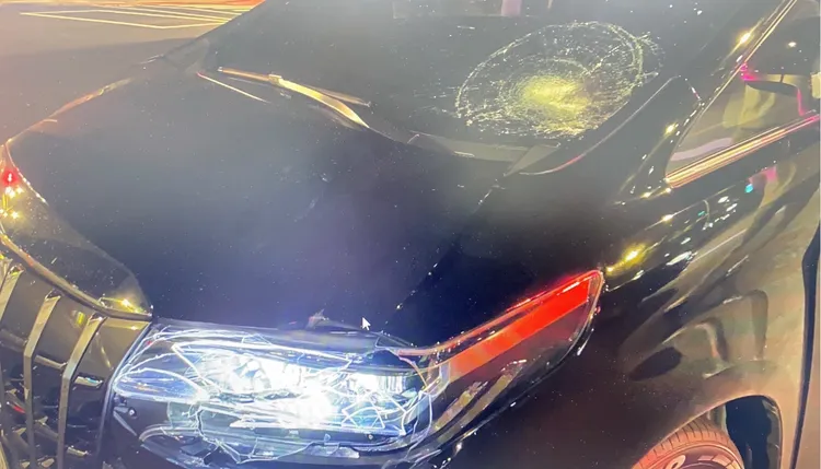 「阿爾法」商務車車頭嚴重凹損。翻攝畫面