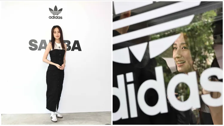 柯佳嬿以輕鬆俐落的黑色洋裝，搭配白色Samba鞋。施昂強攝