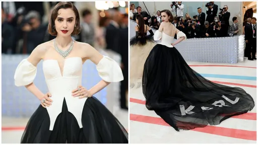Met Gala｜Lily Collins致敬手法太直白　網譏「老佛爺要從墳墓跳出來」