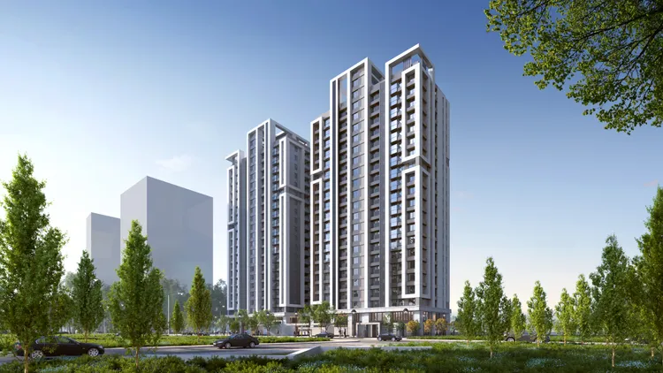 「一字寬」，建案規劃2棟地上20樓採石材基座超高樓，建築外觀禮聘哈佛建築名師呂建勳打造。泰嘉開發提供