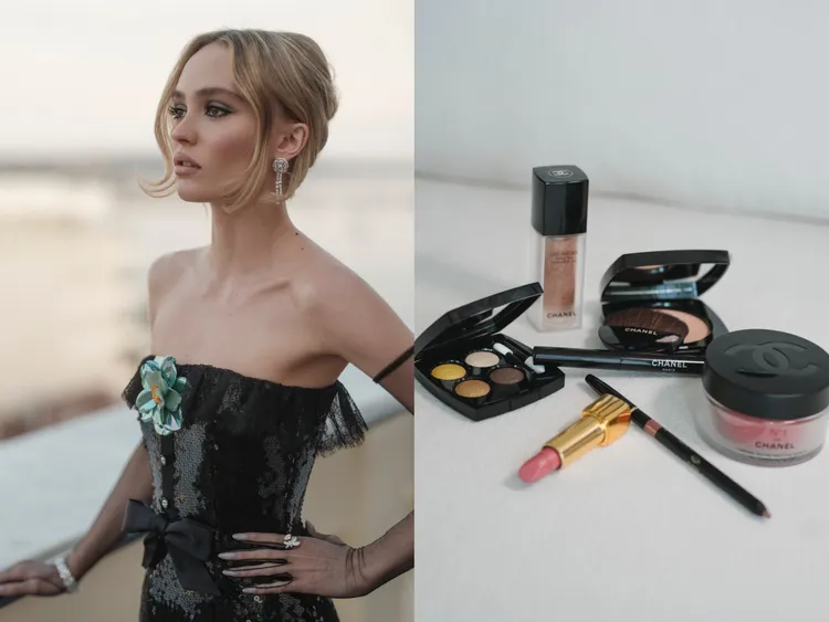 莉莉蘿絲戴普的紅毯妝同樣使用了超炫耀的絲絨唇膏#69渲染，另還用上了極持久防水眼線液筆#10黑色、四色兩用顏彩盤#958金緻嫣紅等單品，唇膏1450元、眼線液筆1230元、頰彩盤3340元。品牌提供