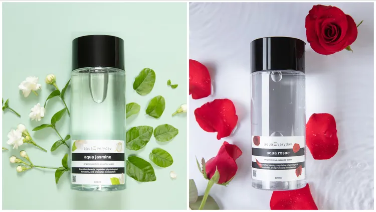 aquaEveryday仿效古代欧洲贵族会饮用纯露美颜的习惯,推出天然玫瑰与天然茉莉2款美颜水。品牌提供