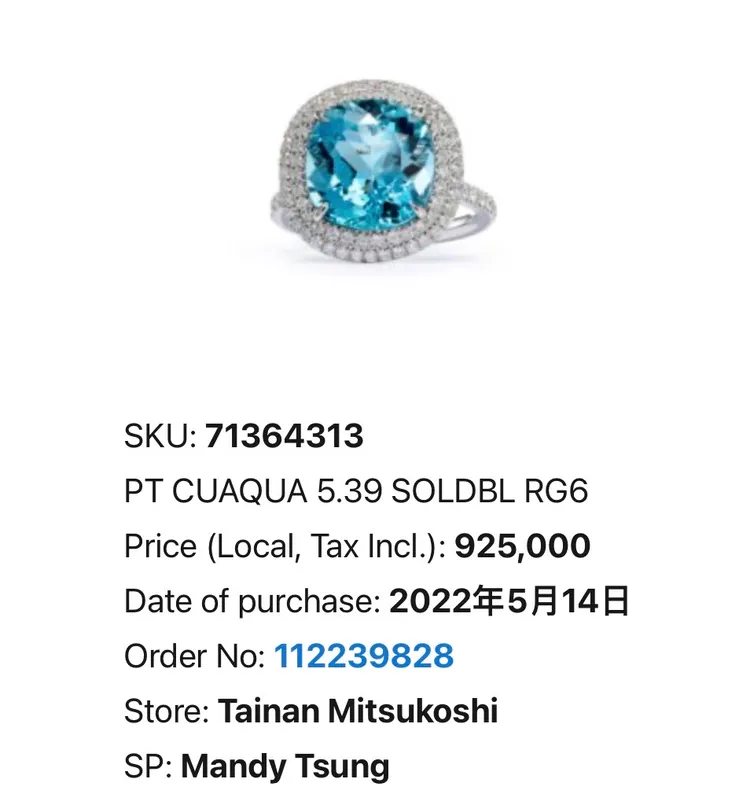 鑽戒市價92.5萬元。當事人提供