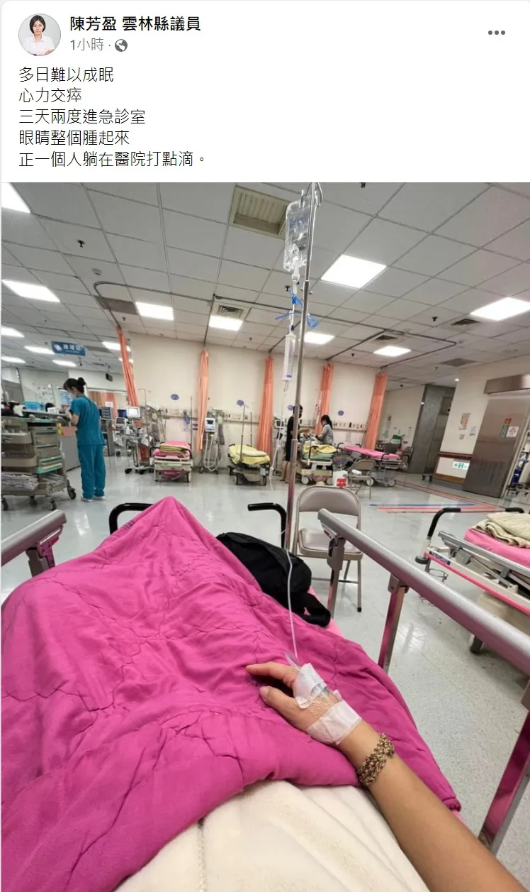 陳芳盈12日深夜進急診室。取自陳芳盈臉書
