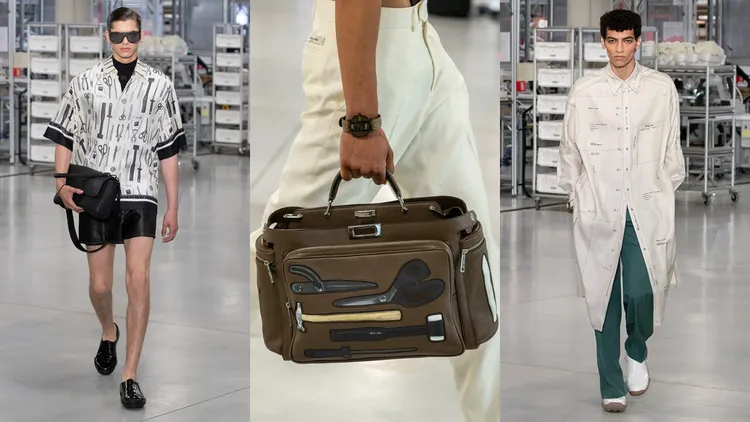 製作皮件的工具及服裝裁片結構圖，皆幻化為新季的吸睛印花。品牌提供