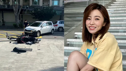 王瞳車禍！轎車頭全毀　女騎士傷「機車解體噴散一地」