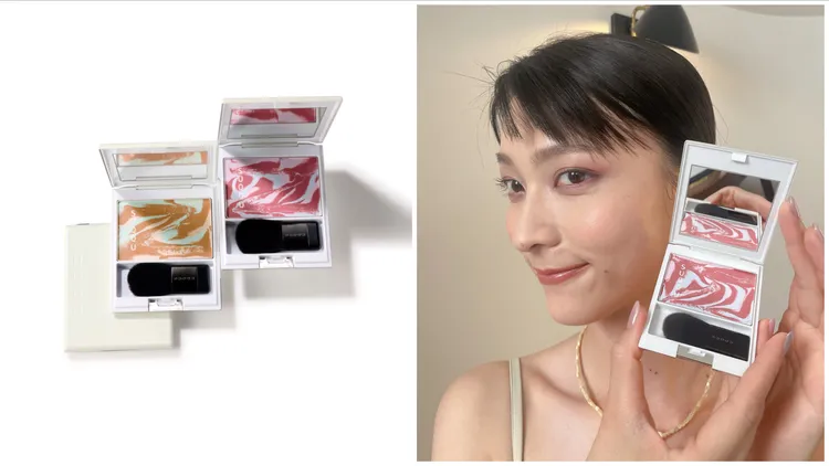 晶采淨妍頰彩，Model示範色為#141夢纏，各2100元。左圖品牌提供、右圖張家玲攝