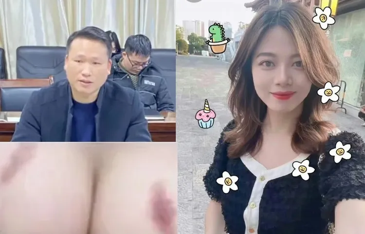 廣西梁姓局長（左圖）因交往小三（右圖）遭老婆舉發而被拔官，交往期間還在小三酥胸種大顆草莓以「宣示主權」。翻攝廣西柳州市全公務員群組