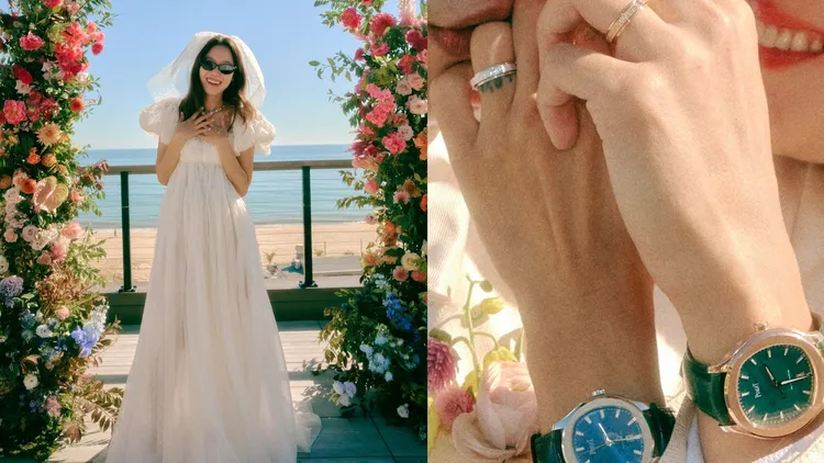 韓星孔孝真去年完婚時，也選擇伯爵Possession系列宮廷式雕刻紋飾對戒，見證她與老公互訂終身的幸福時刻。翻攝rovvxhyo IG