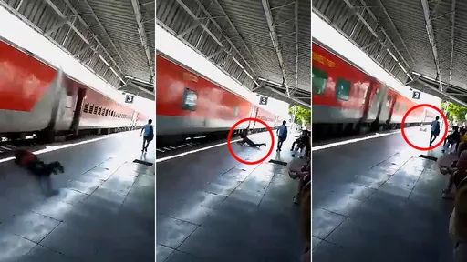誇張影片｜跳下時速110公里火車「降落月台」　他滑出百米奇蹟起身閃人