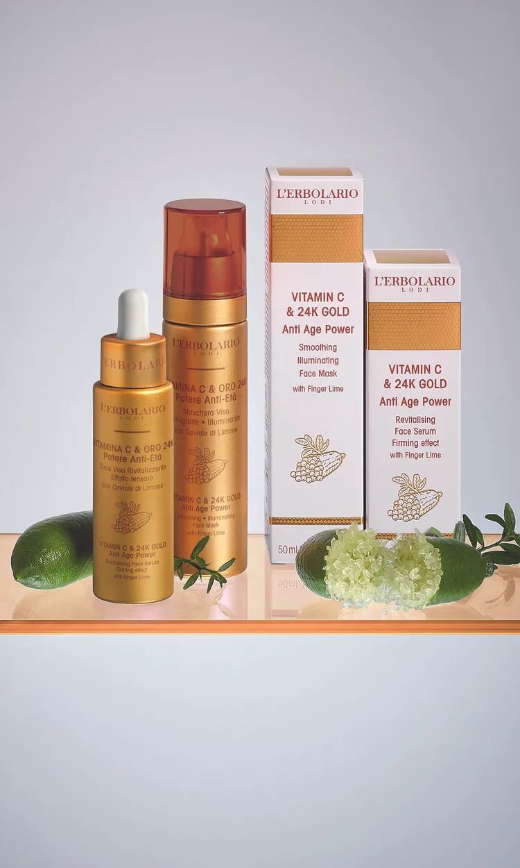 系列2新品分別為黃金逆齡緊實精華液以及黃金逆齡蘋果光面膜。品牌提供