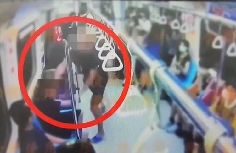 穿藍白拖鞋男子踩到女子的腳，引爆雙方衝突。翻攝畫面