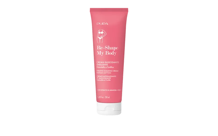 完美身形全面勻稱霜添加有PUPA美體明星成分咖啡因與香橙萃取，250ml／1500元。品牌提供