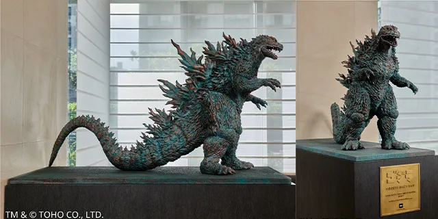 日本直送700萬日圓手工打造的超人氣「哥吉拉」銅像在入口處迎賓助陣，整點嘶吼增添打卡話題。業者提供