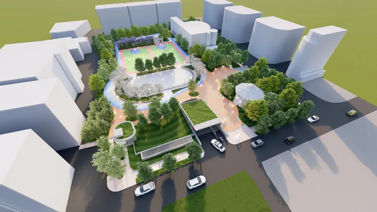 忠孝公園地下停車場完工模擬圖。交通局提供