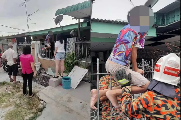 男童失足受困。取自中國報