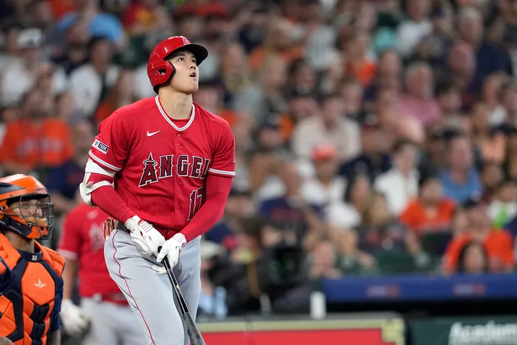 大谷翔平敲出壘安打。美聯社