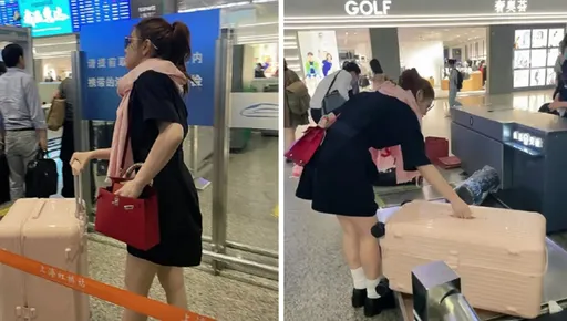 野生捕获｜陈妍希娇小力气可不小　自立自强独扛粉红大行李箱