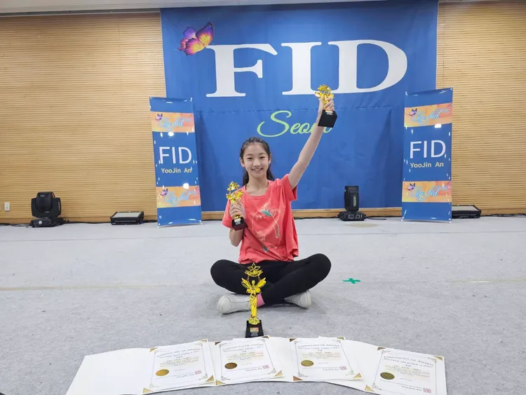 盧姸秀今年在韓國肚皮舞節獲3金1銀。新竹縣府提供