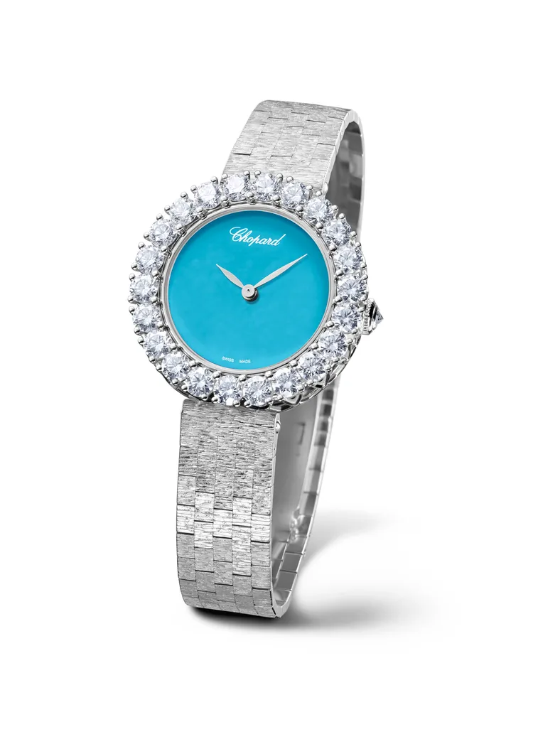 L’Heure du Diamant系列鑽石自動上鍊腕錶，配置綠松石錶面，220萬9000元。品牌提供