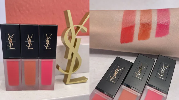 時尚印記雪絨唇釉試色，（左起）＃#220微醺覆盆莓、#221祕戀葡萄柚、#222甜蜜粉草莓，各1550元。張家玲攝