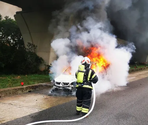 國道北上桃園路段火燒車　現場濃煙蔽天幸未有人員傷亡