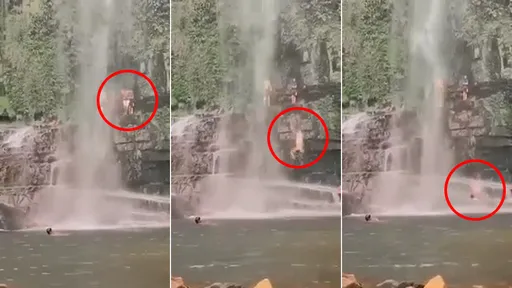 驚悚影片｜15歲少年「跳瀑布」滑倒墜落　頭部朝下直撞岩石喪命