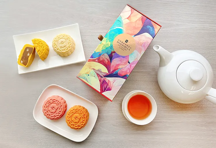 台南遠東香格里拉「靚月」經典禮盒，內含「炭焙地瓜白玉」、「焙茶堅果」、「酒香紅茶蔓越莓」以及「老奶奶檸檬」等四款，每盒1388元。廠商提供
