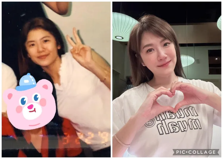 40歲主播鄭亦真（右）曬出20歲的自己（左）。翻攝鄭亦真臉書