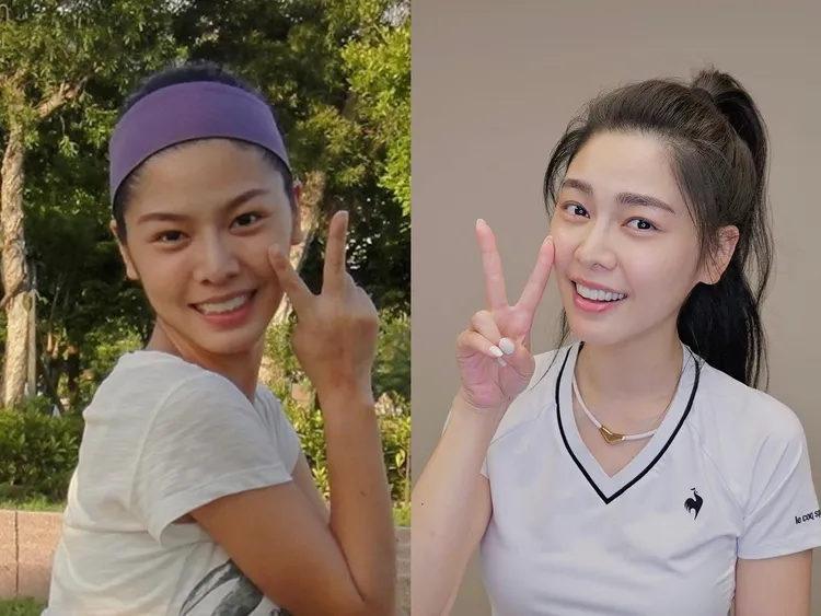 20歲的白家綺（左）頂著小麥膚色，如今39歲皮膚白皙（右）。翻攝白家綺臉書