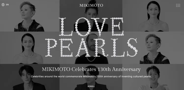 MIKIMOTO為慶祝創立130周年，特架設了名為「LOVE PEARLS」的紀念網頁。翻攝品牌官網