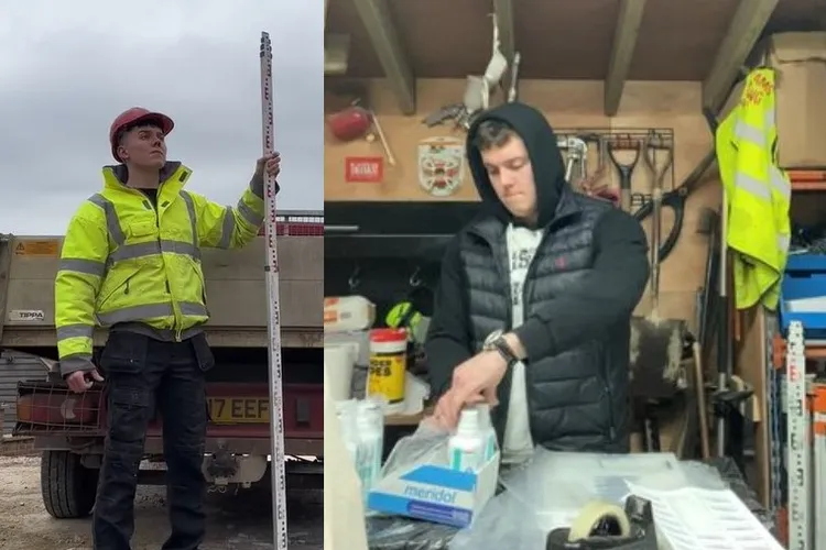 威廉斯從學校畢業後，在建築工地找到了低薪工作（左圖），下班後沒有去酒吧喝酒，而是在住處為自己工作。翻攝lukeflips.fba TikTok