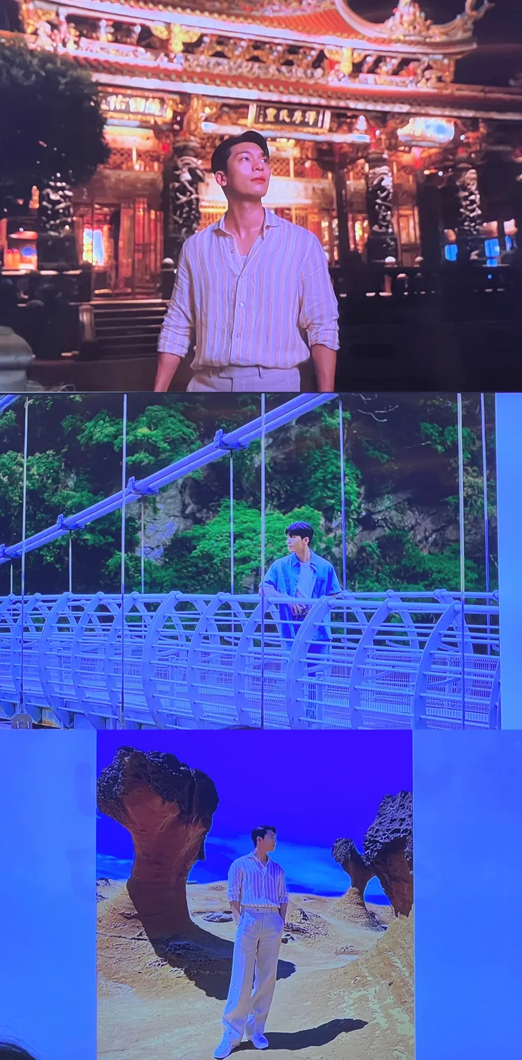 魏嘏雋公開這次在龍山寺（上圖起）、太魯閣、野柳拍攝的花絮照。陳薇安攝