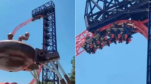 扯！雲霄飛車開到一半停電了　眾遊客「懸空倒掛半小時」