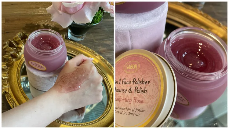 珍萃玫瑰二合一臉部純淨磨砂膏擁有獨特的凝露狀配方。張家玲攝