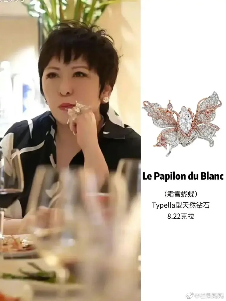 霜雪蝴蝶8.22克拉鑽石。翻攝芒果媽媽微博
