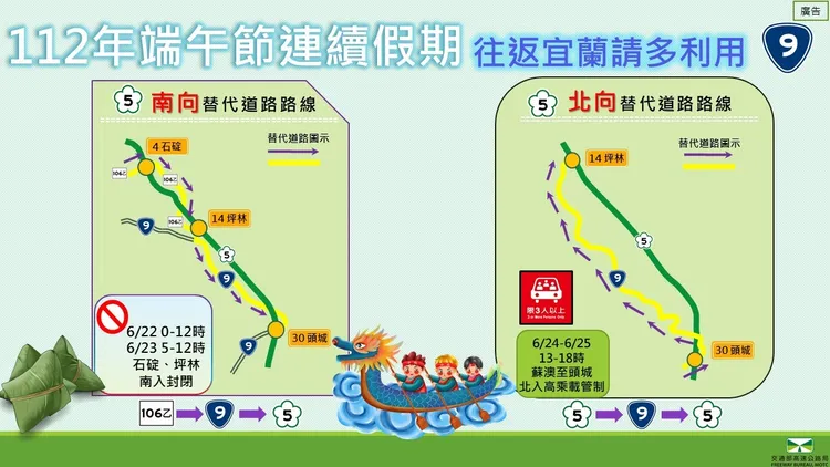 112年端午節連續假期國5替代道路。高公局提供