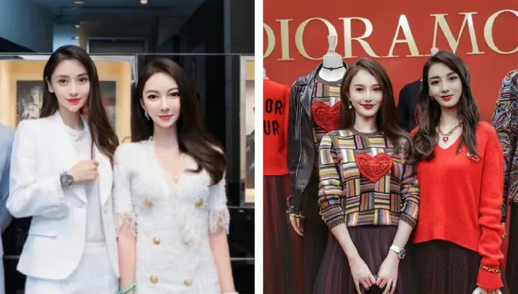 黃曉明前後任緋聞女友葉珂（左圖右）及趙仕瑾（右圖左）都和Angelababy合照過。翻攝吃瓜衝浪日記微博