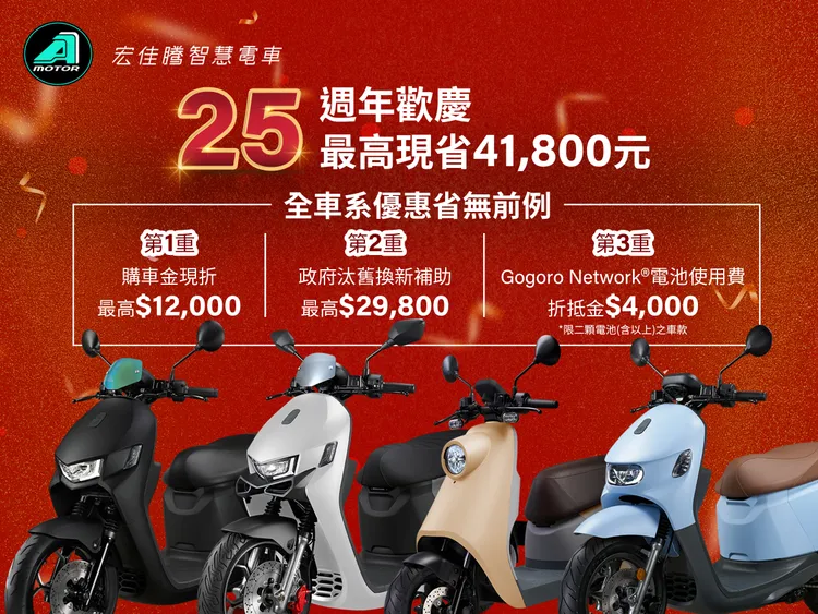 本月購買宏佳騰智慧電車Ai-1 Ultra ABS、Ai-1 Sport、Ai-1 Sport＋、Ai-4 Ever等車款，即可享有高達12,000元的折扣優惠。原廠照片