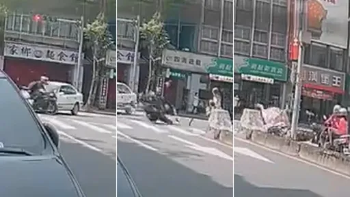 驚悚影片|74歲女駕駛左轉KO直行騎士 機車飛出撞趴斑馬線母子