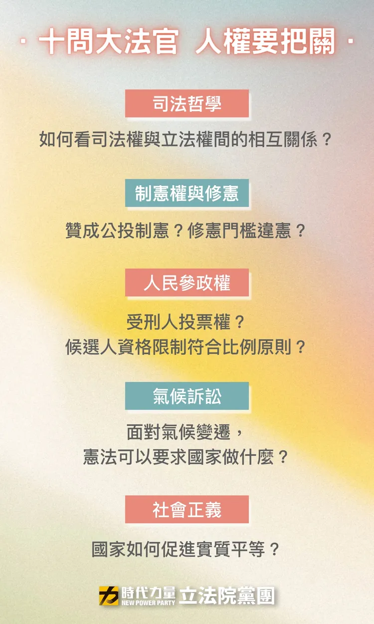 時代力量十問大法官。